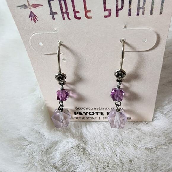 NEW Peyote Bird Free Spirit Sterling Silver Purple Crystal Dangle Hook Earrings - Picture 5 of 8